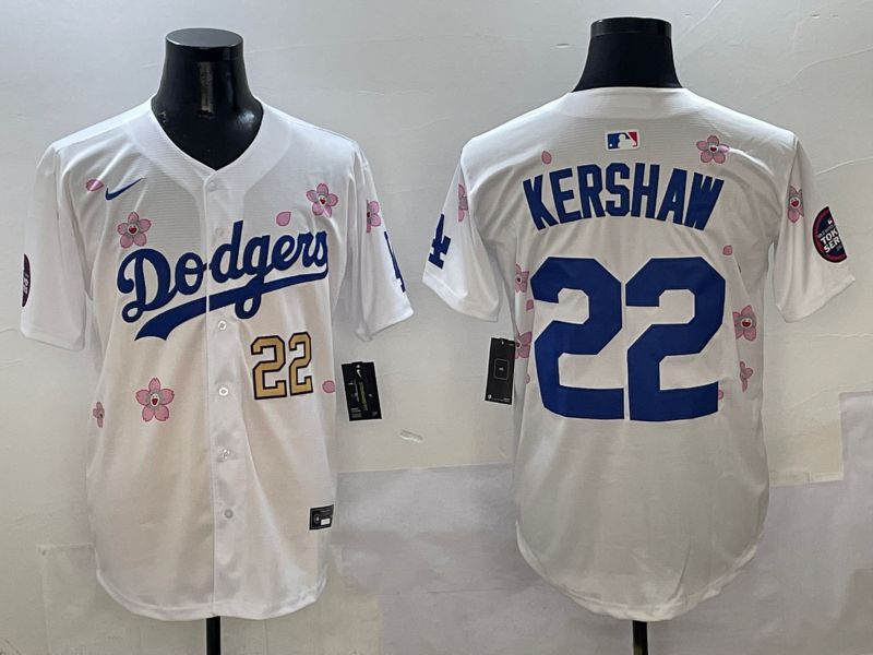 Men Los Angeles Dodgers 22 Kershaw White Sakura Edition 2025 Nike MLB Jersey style 3